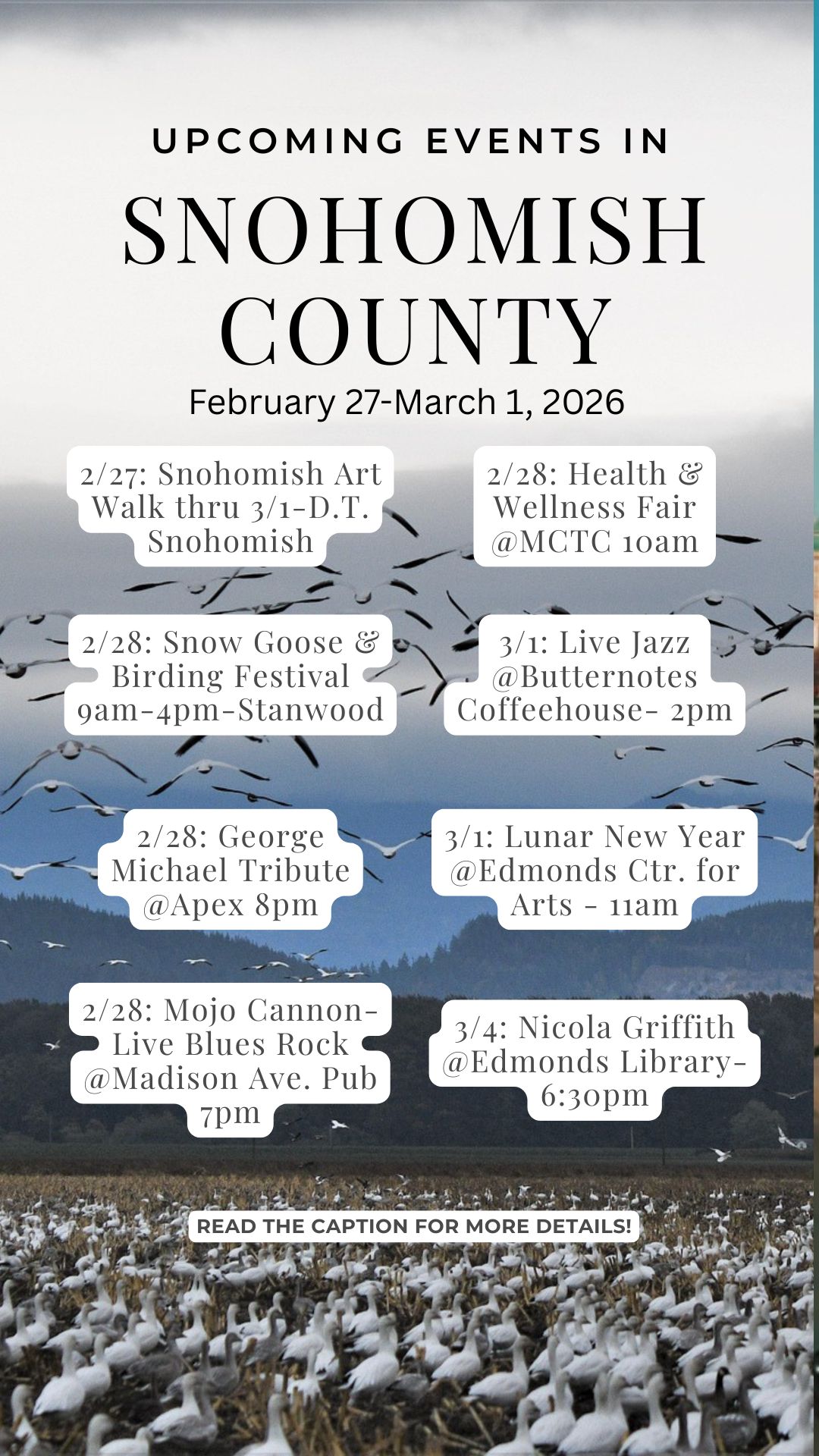 Snohomish county Upcoming Events Feb 27-March 1, 2026