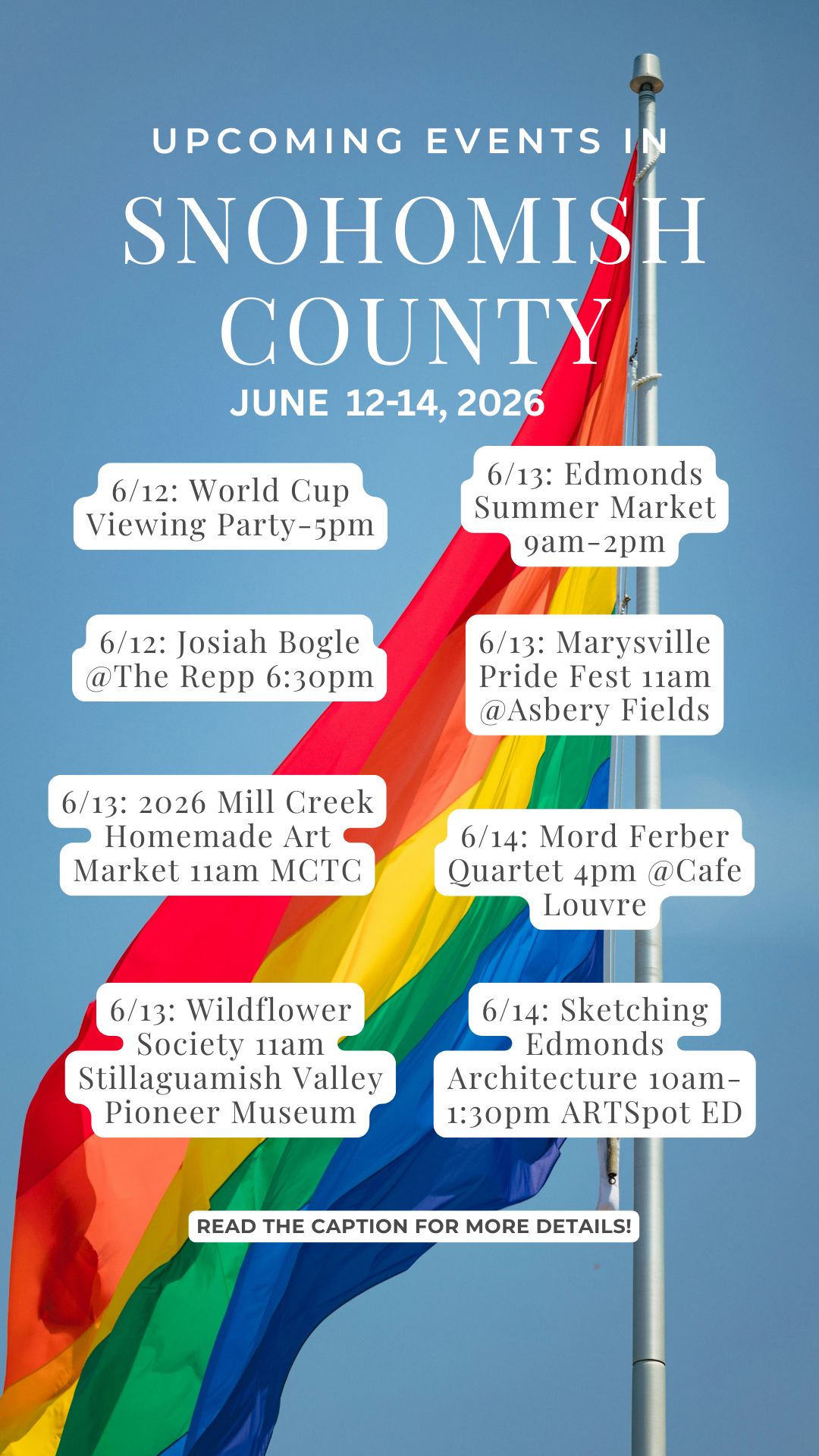 Pride Flag in background with list of events