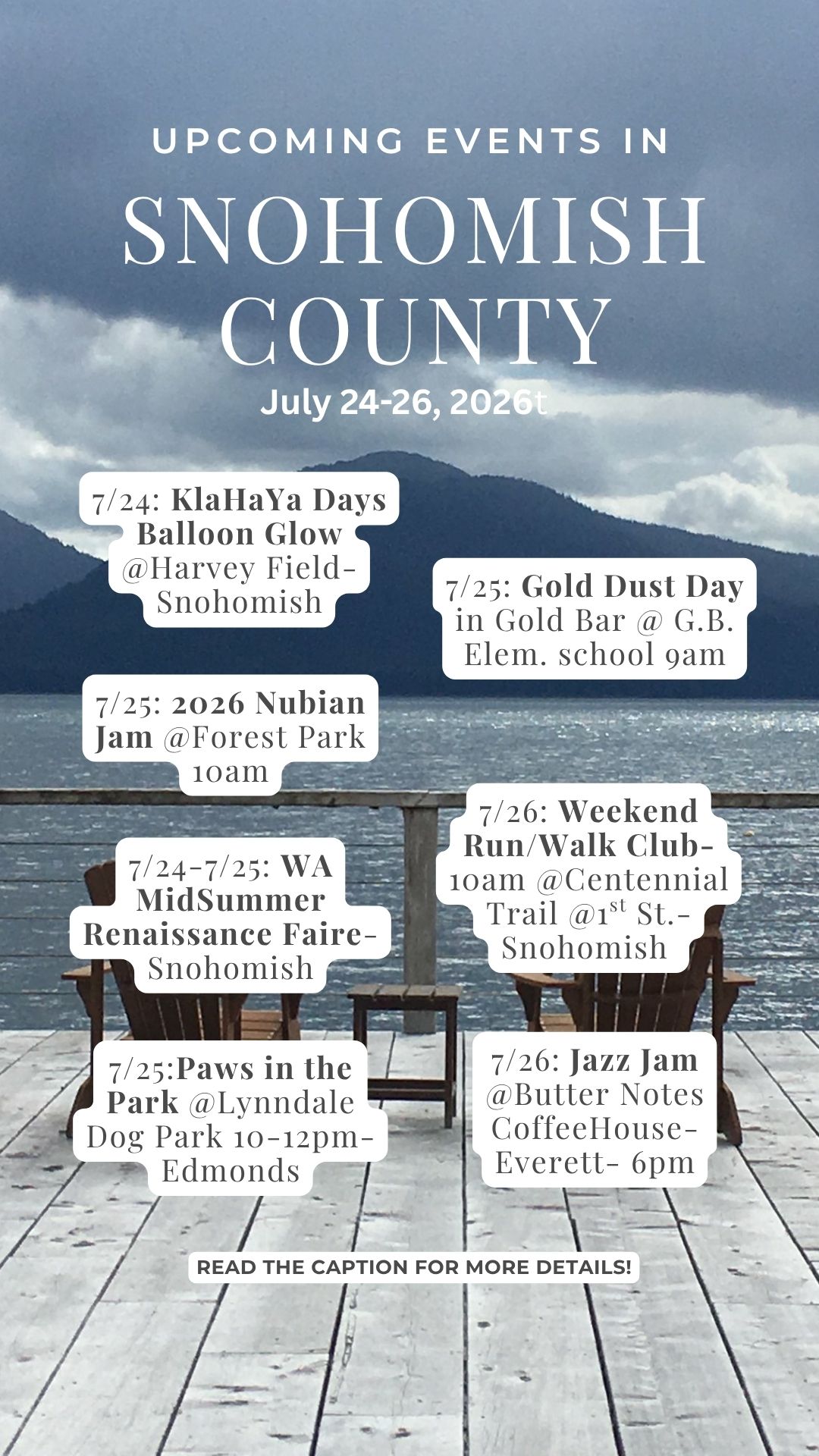 Events in Snohomish County July 24-26, 2026 with a backdrop of the lake and mountains