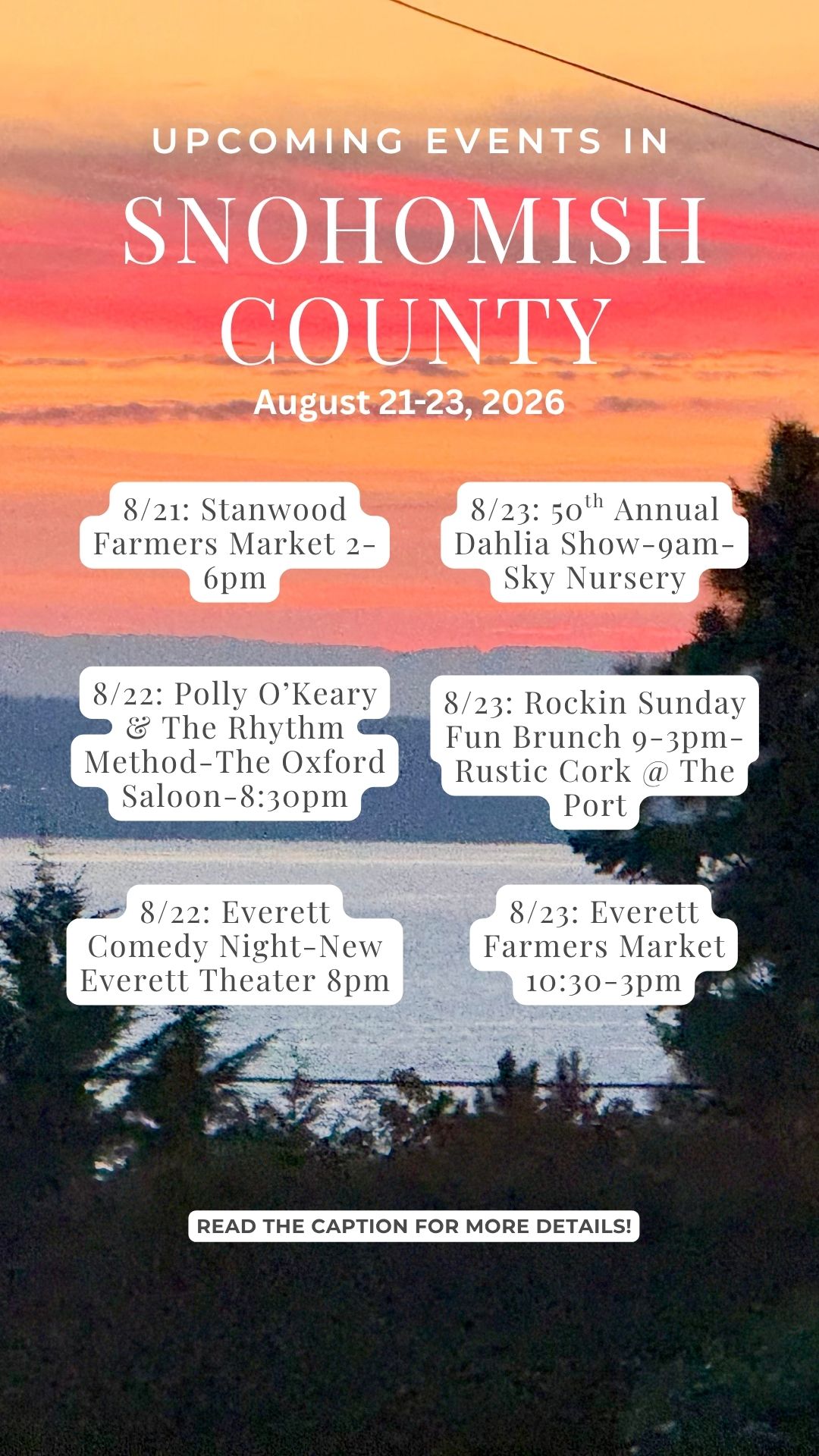 List of events in Snohomish County this weeked with sunset background