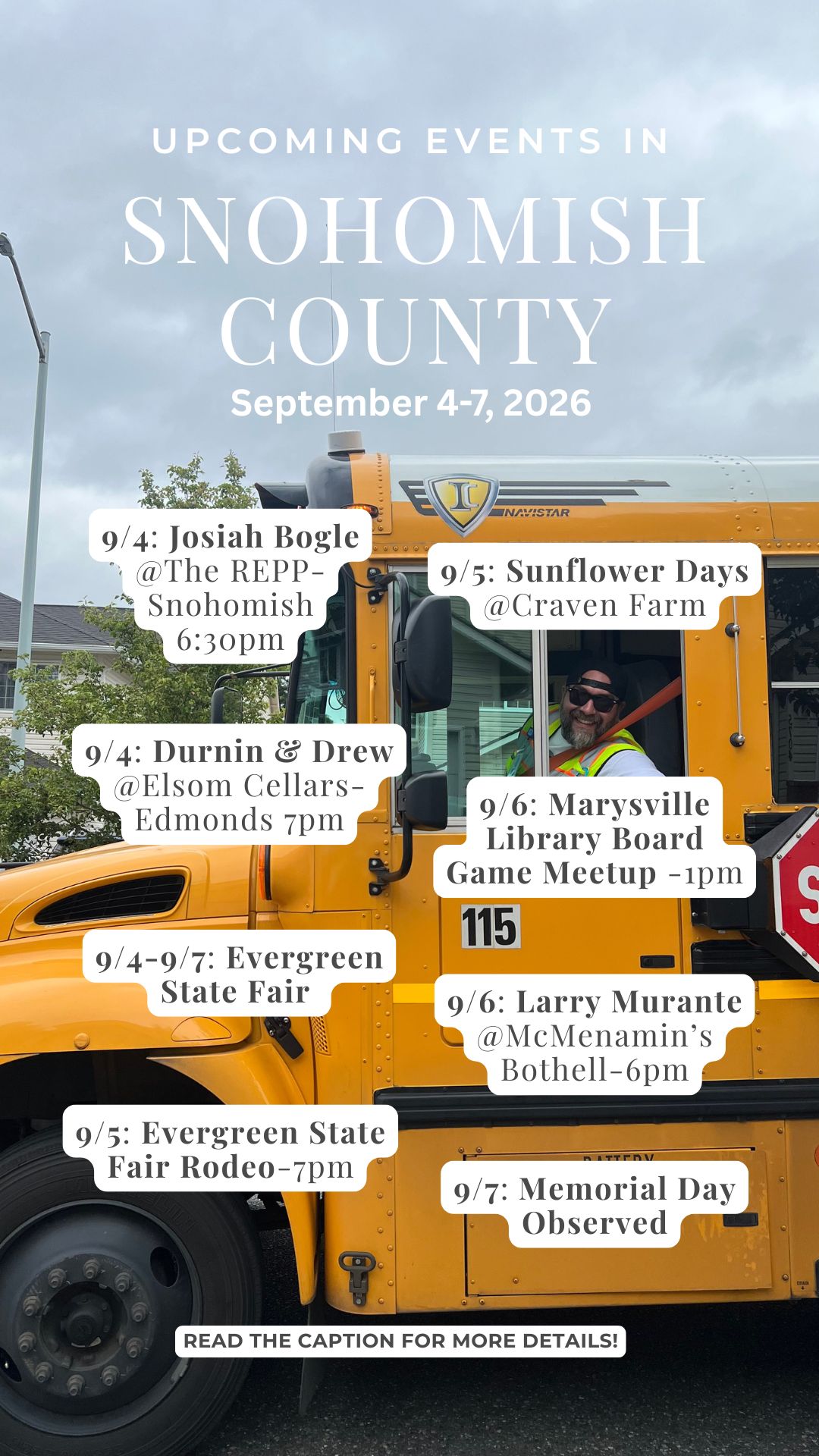 School Bus on background with upcoming events